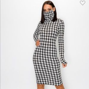 🔥SALE🔥Houndstooth Dress With Collar Face Mask